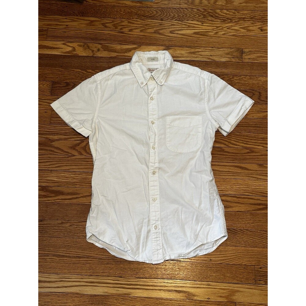 J Crew Shirt Mens XS Slim White Broken-In Oxford Short Sleeve Button Down Cotton